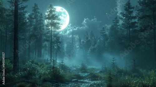 Bathed in the resplendent glow of the full moon, a serene forest glade serves as a nocturnal sanctuary for creatures of the night and ethereal spirits that wander its hallowed grounds.
