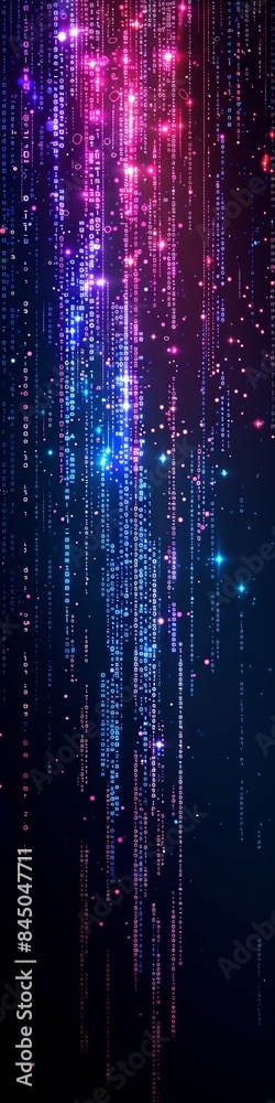 Obraz premium An abstract technology background with binary code and vibrant colors on a black background.