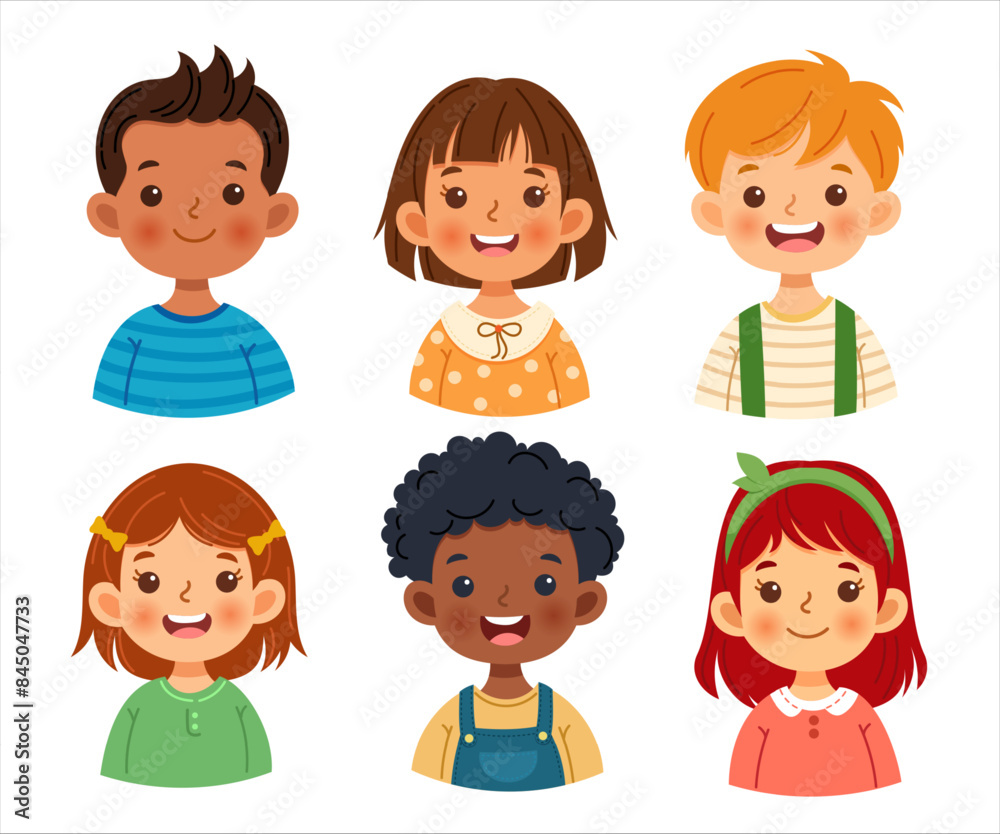 Avatars collection of children. Cute faces of different nationalities boys and girls Avatars collection of children. Cute faces of different nationalities boys and girls