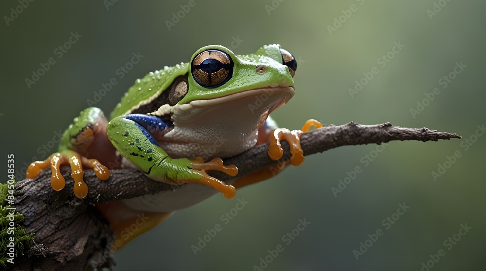 Obraz premium Tree frog flying frog laughing.generative.ai