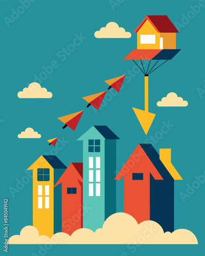 The once affordable rent prices were now lifting off into the sky like a ballooning inflation rate.. Vector illustration