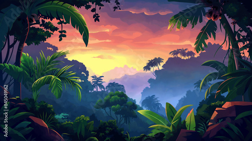 The jungle landscape tropical forest isolation background, Illustration