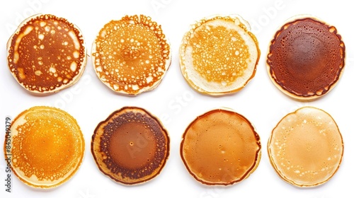Pancakes arranged on a white background
