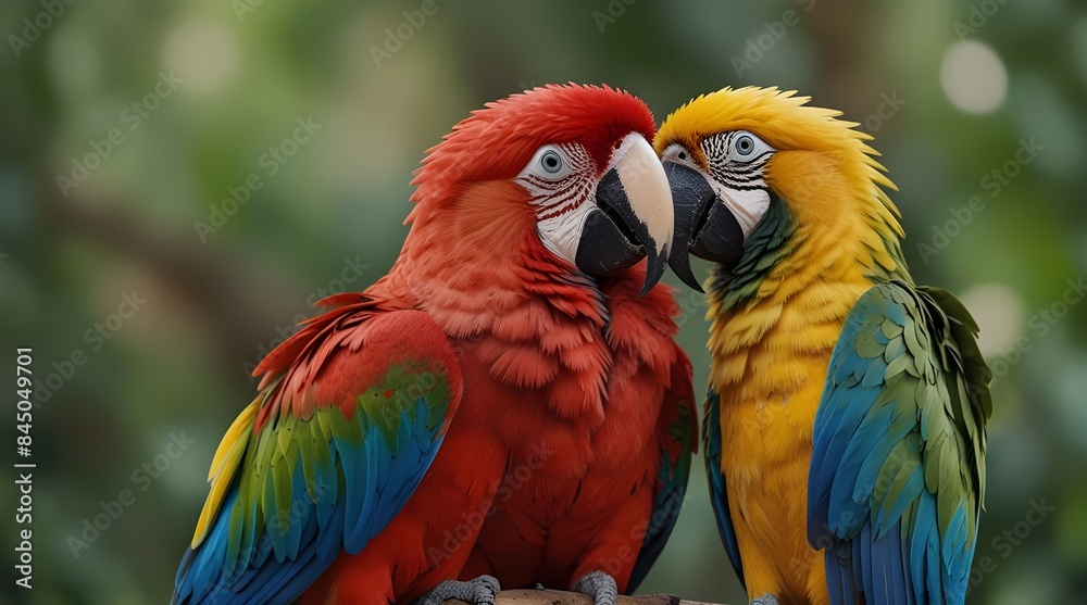Fototapeta premium wo cute macaw birds in love.generative.ai