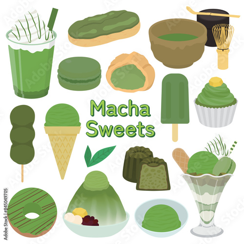 抹茶スイーツのイラストセット