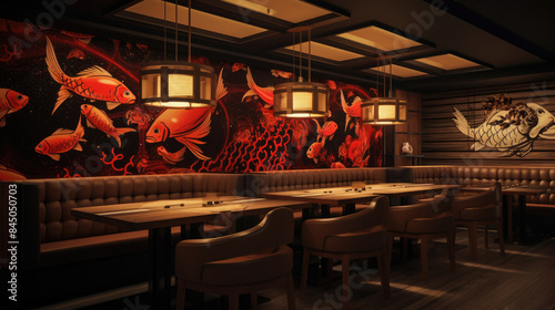 Japanese Restaurant Interior with Fish Decor