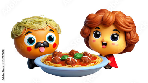 Dad and Mom Cartoon Pasta on Clear Background photo