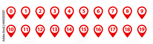 Location pin icon with number set