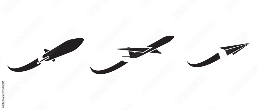 Set of airplane vector icons, containing symbols for rocket, airplane ...