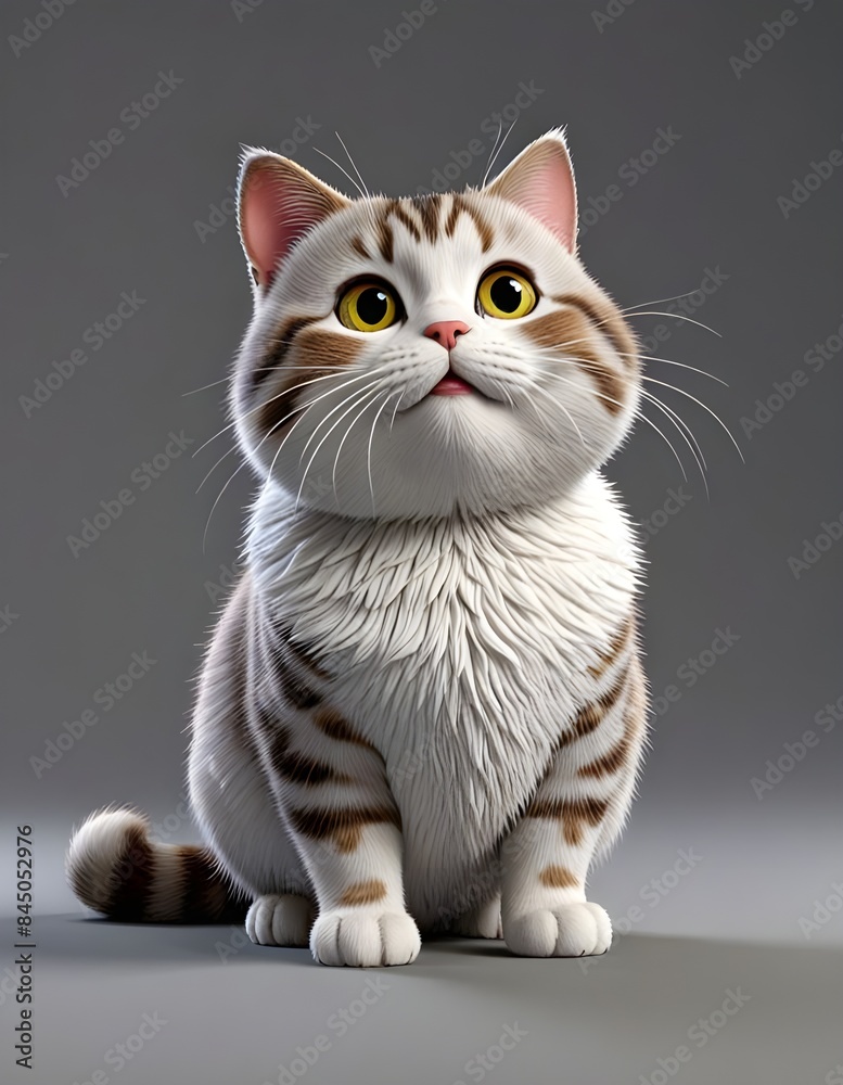 A 3D animated Cute Cartoon Cat Chubby Character 3D Rendered on Gray Background. A 3D animated Cute Cartoon Cat Chubby Character 3D Rendered on Gray Background.
