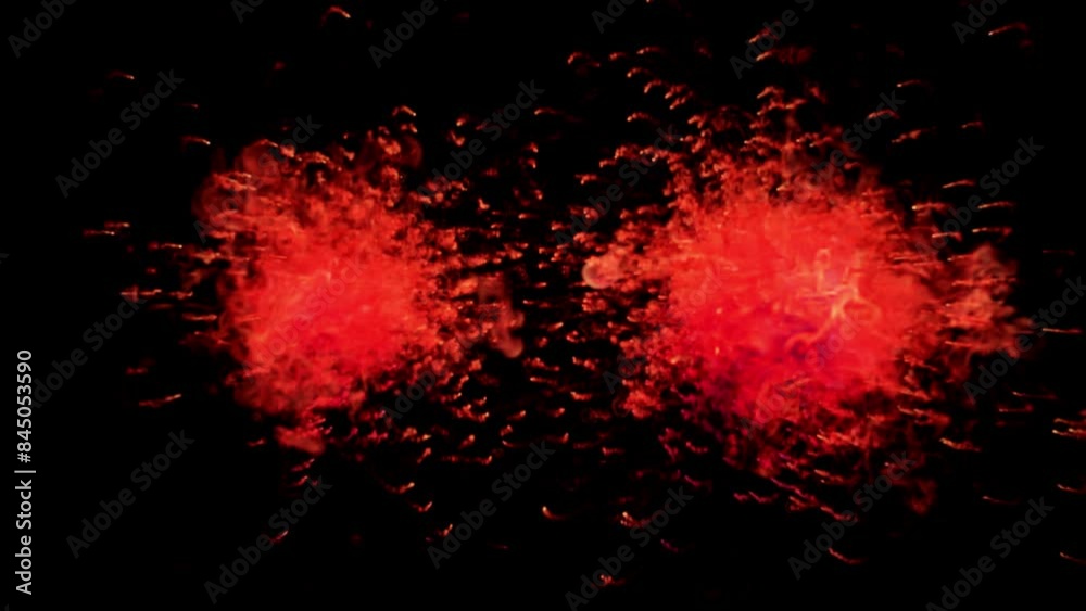 Two colored explosions on a black background. 3D render. Two colored explosions on a black background. 3D render.