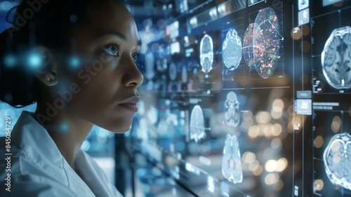 Female examining mri scans