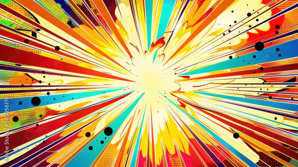 Fototapeta premium Bursting comic explosion with bright colors and dynamic lines