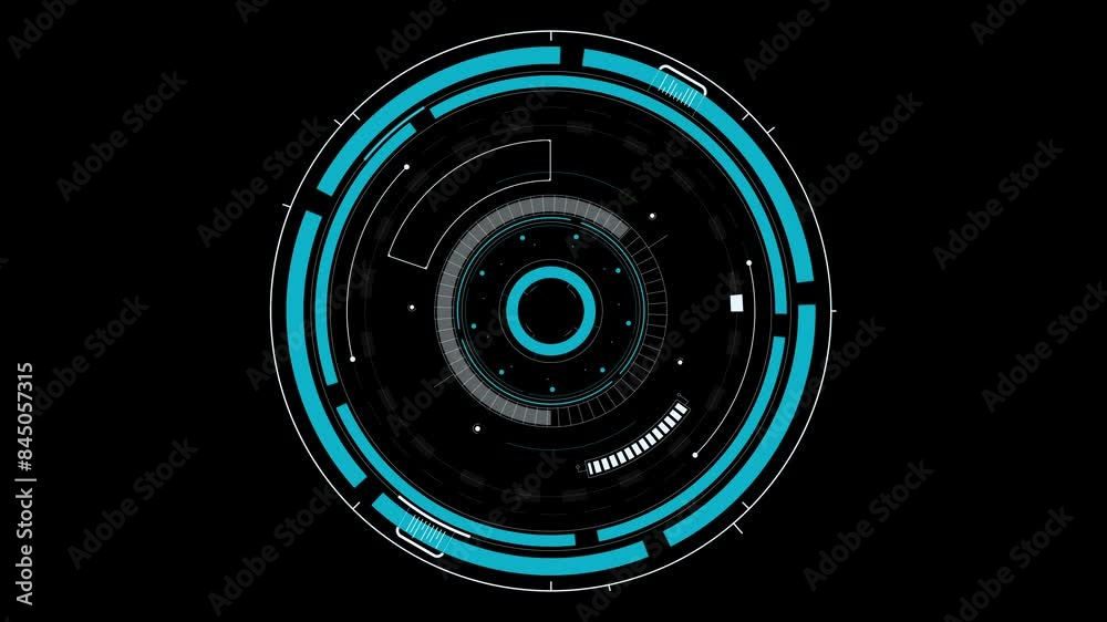 Hud circles rotating. Computer generated blue ring on black background Hud circles rotating. Computer generated blue ring on black background