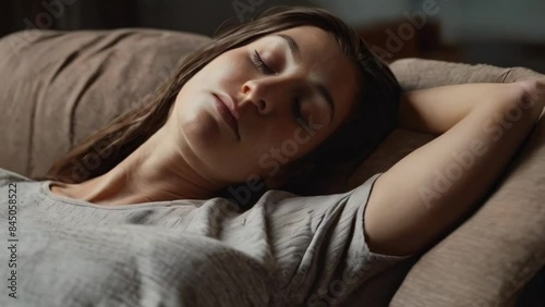 Exhausted mother sleeps on the sofa