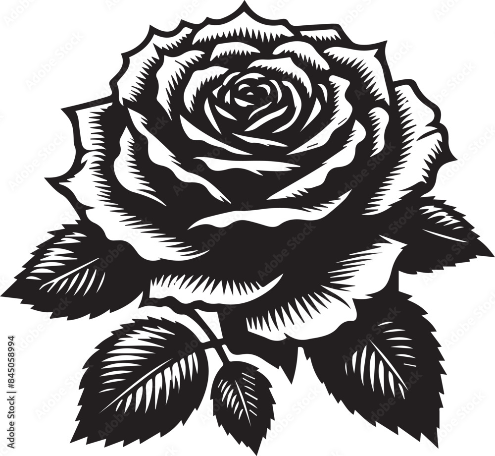 Black silhouette rose Floral Design with Detailed Leaves and Petals, Perfect for Tattoos, Greeting Cards, and Decorative Artwork Black silhouette rose Floral Design with Detailed Leaves and Petals, Perfect for Tattoos, Greeting Cards, and Decorative Artwork