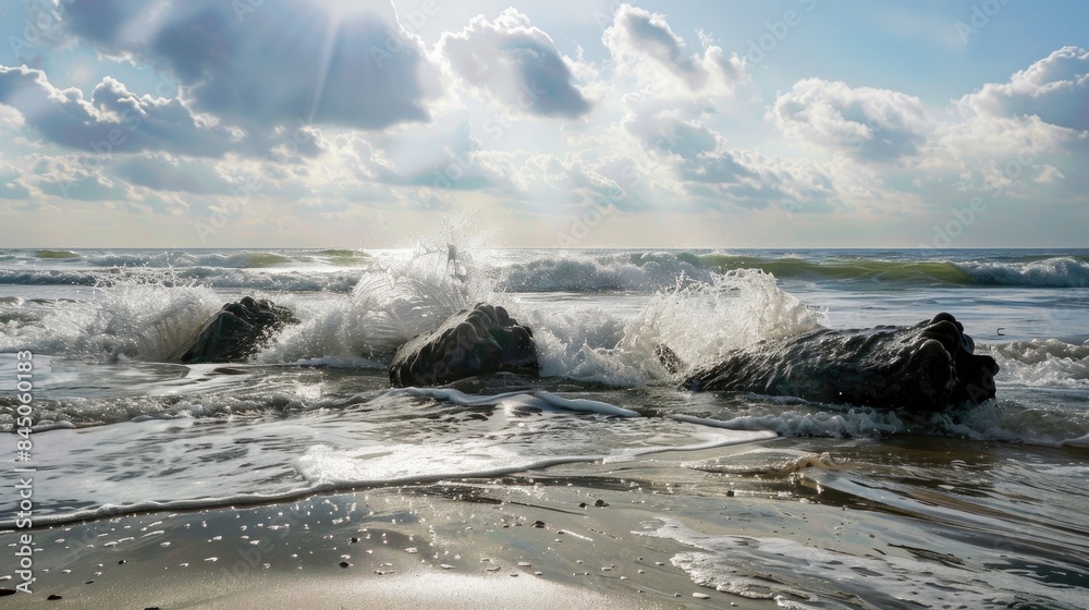 A group of tetrapods on the beach to break ocean waves A group of tetrapods on the beach to break ocean waves