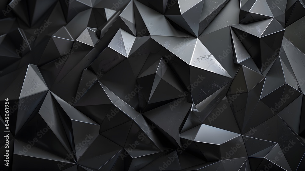 Fototapeta premium Modern black metal low poly backdrop. 