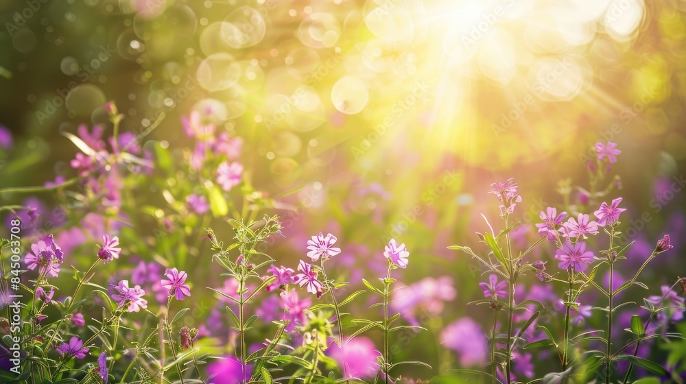 Purple wallflowers thrive naturally in a meadow under the sunlight Purple wallflowers thrive naturally in a meadow under the sunlight