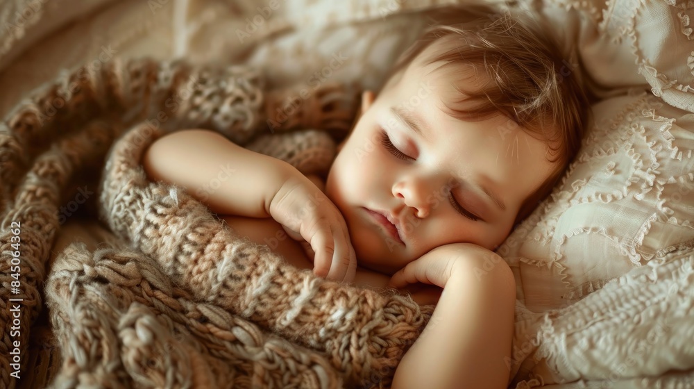 Adorable infant peacefully sleeping in bed symbolic of new life and family beginnings Adorable infant peacefully sleeping in bed symbolic of new life and family beginnings