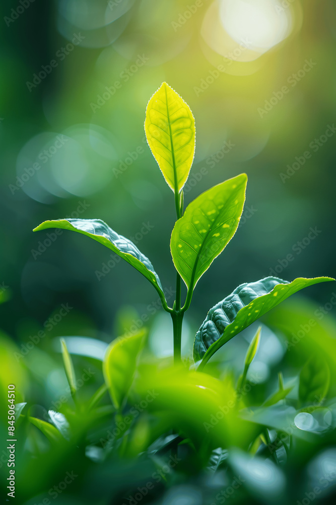 Closeup Green Tea Leaves in Natural Sunlight Closeup Green Tea Leaves in Natural Sunlight
