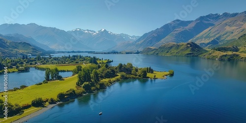 A drone captured the stunning scenery of Wanaka  showcasing its picturesque landscape filled with majestic mountains and serene lakes.