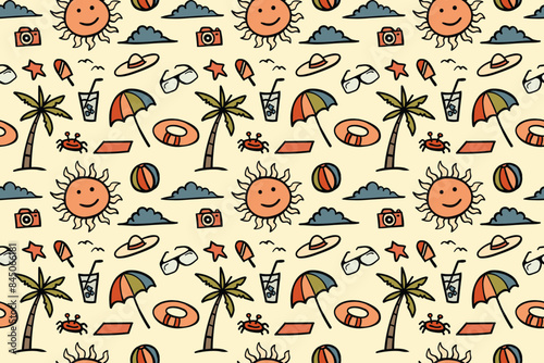 Doodle style summer seamless pattern