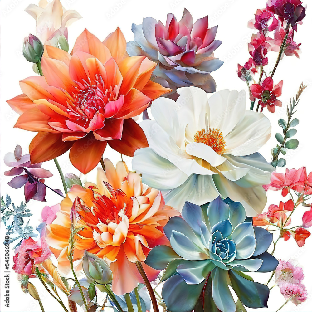 Obraz premium Illustration of a flower meadow in spring. Generative AI. 