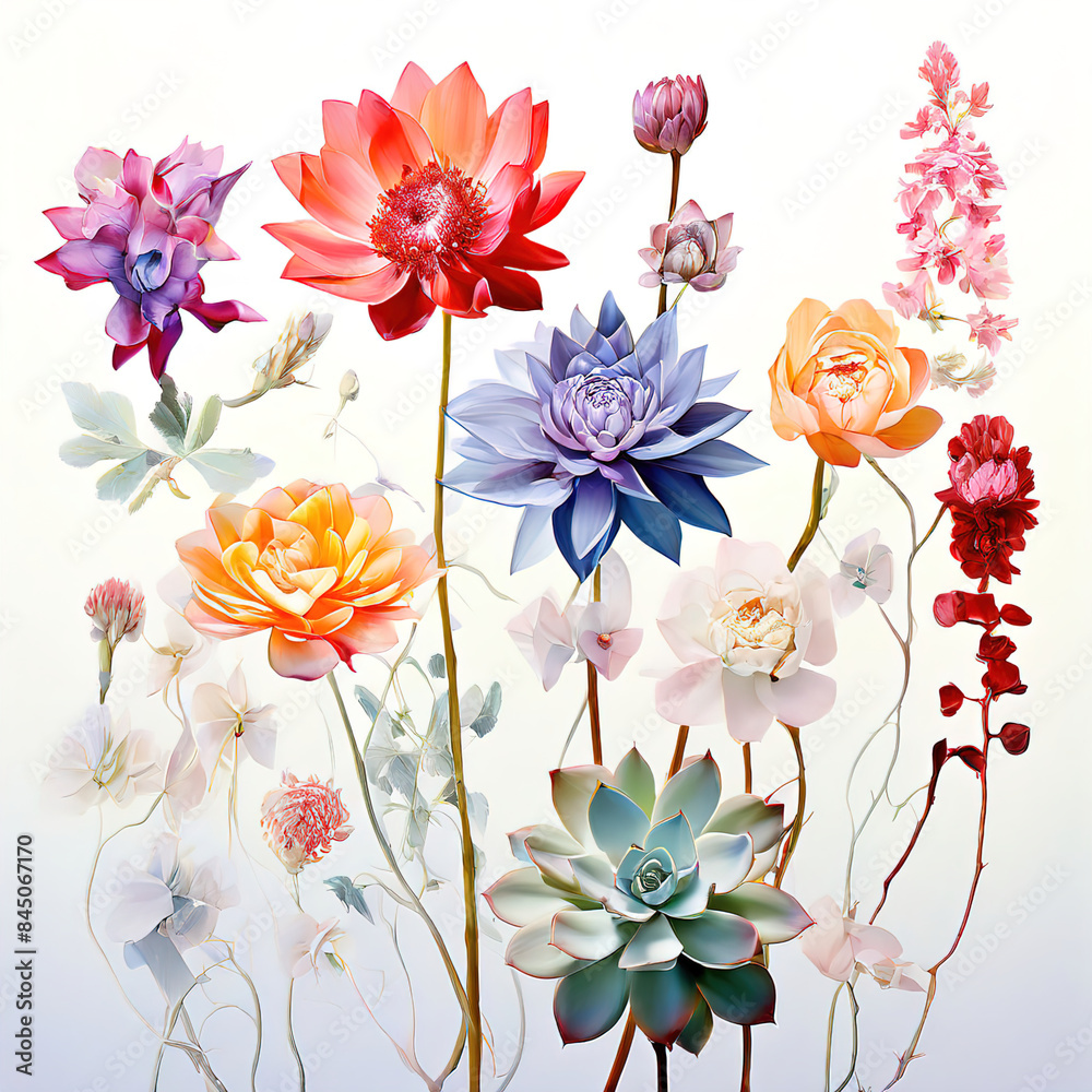 Fototapeta premium Illustration of a flower meadow in spring. Generative AI. 