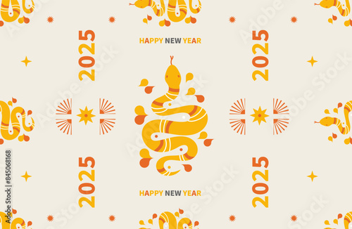 Traditional Chinese Year of the Snake illustration vector 2025, Asian elements, Memphis style(Translation: Snake Zodiac 2025 Happy New Year)