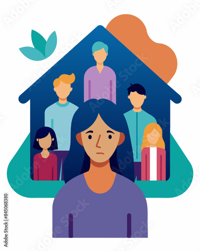 Someone fleeing domestic violence receives temporary housing and a support system through a program designed to assist survivors of abuse.. Vector illustration