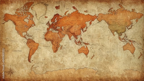 Fototapeta Naklejka Na Ścianę i Meble -  Antique World Map with Compass Rose.