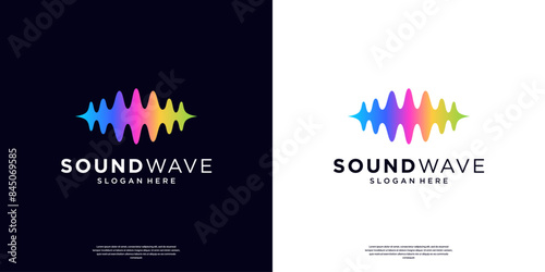 Colorful sound wave equalizer logo template. Abstract audio music, pulse, frequency and digital voice. Symbol music player logo elements.