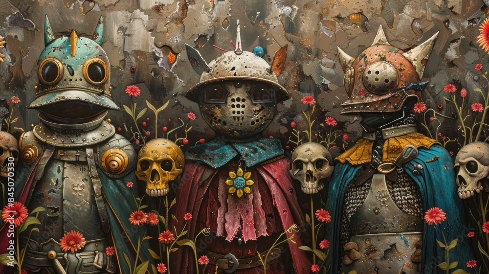 Art Background of Group of Knight and Warrior in Pop Surreal Whimsical Abstract Art Background of Group of Knight and Warrior in Pop Surreal Whimsical Abstract