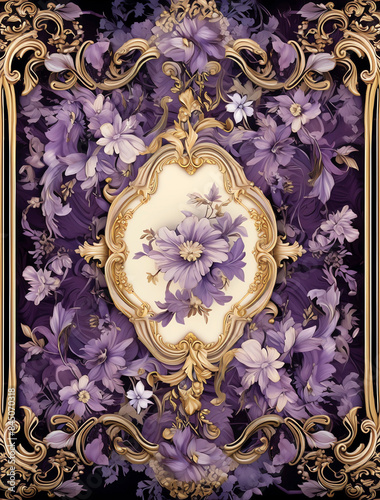 A beautiful illustration of an ornate Victorian frame surrounded by purple flowers