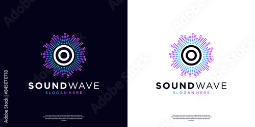 Letter O with circular sound wave logo template. Music wave icons vector, equalizers, radials in spectrum design concept.