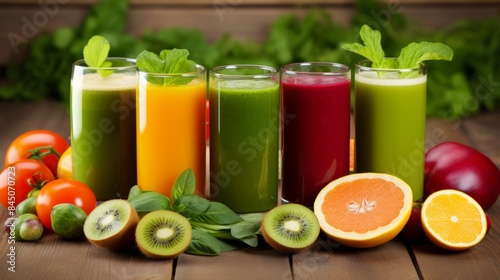 various healthy juices with fresh fruits, healthy drink