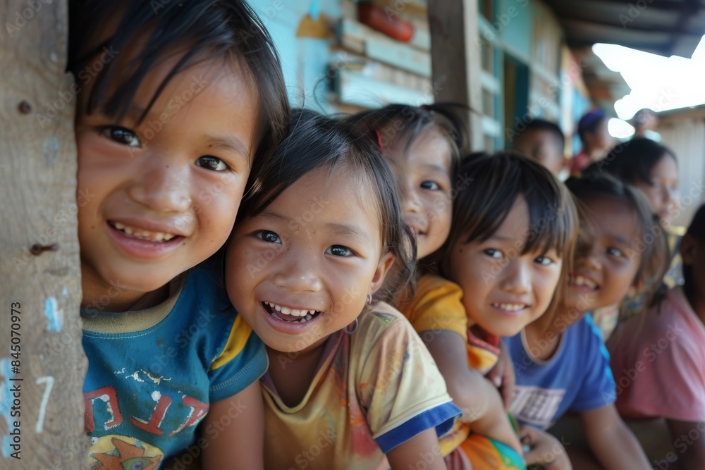 Group of asian kids smiling and looking at the camera in the village Group of asian kids smiling and looking at the camera in the village
