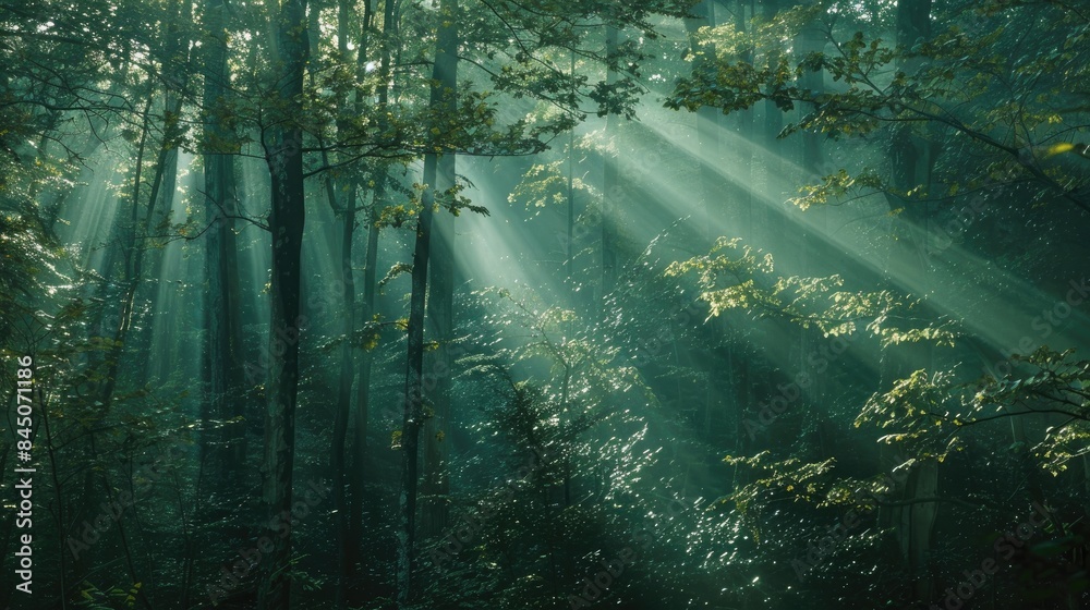 Obraz premium Trees outlines and sunlight filtering through foliage