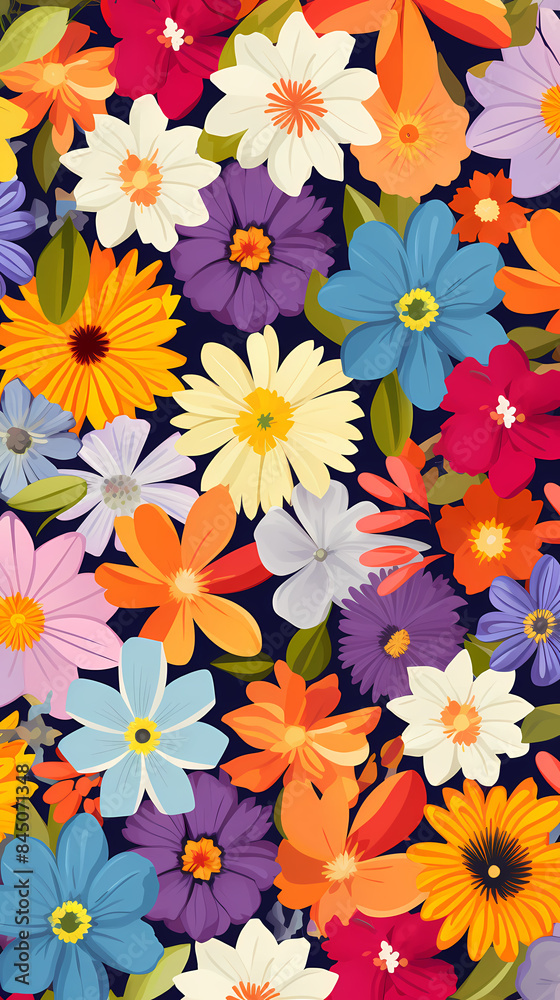 Flowers of various colors and shapes