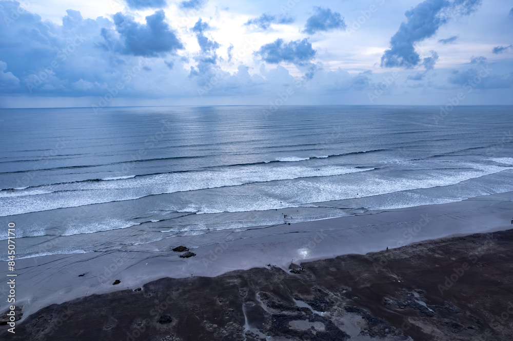 Fototapeta premium Aerial footage of Harnai beach at Dapoli, located 200 kms from Pune on the West Coast of Maharashtra India.