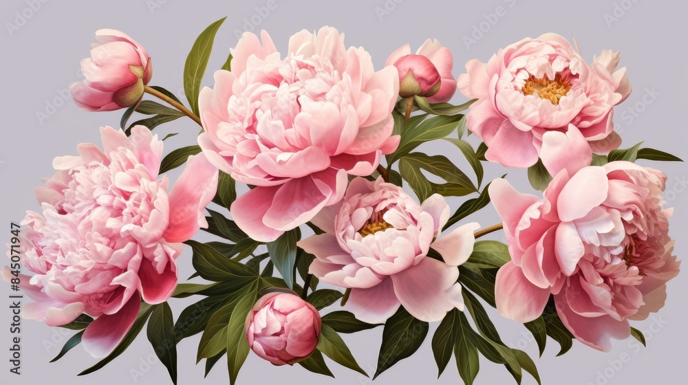 Stunning peonies on white background for design projects.