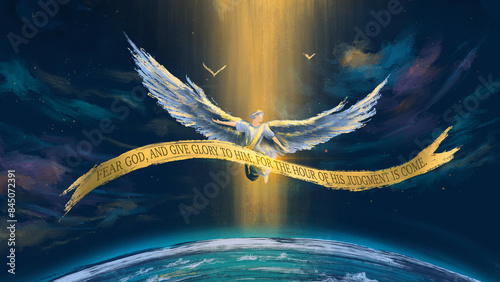 Konstfotografi The first angel of Revelation 14, followed by two other angels