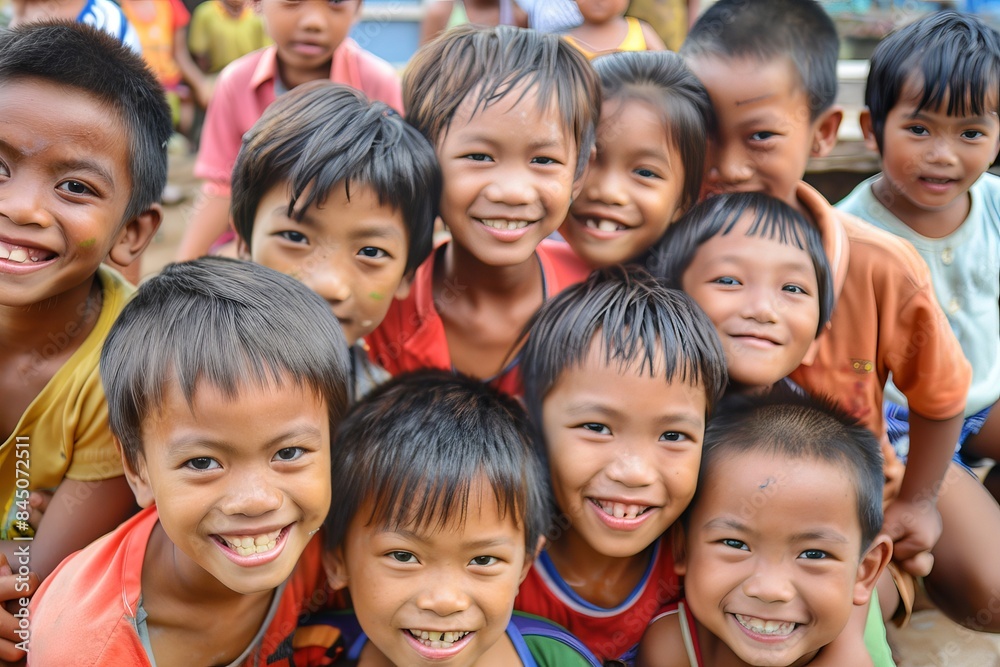 Group of asian kids smiling and looking at camera in the public park Group of asian kids smiling and looking at camera in the public park