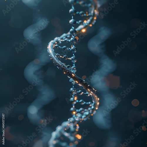 3D Illustration of Silver Glow DNA with Dark Background