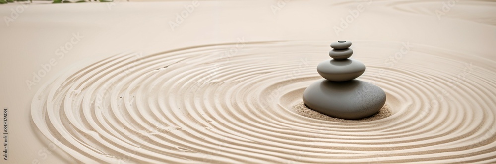Calm concept a zen garden with perfectly balanced stones and raked sand patterns Calm concept a zen garden with perfectly balanced stones and raked sand patterns