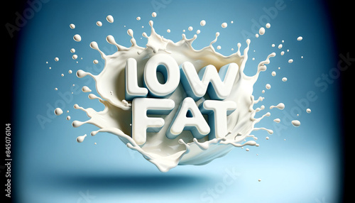 Low Fat Text in Realistic Splashing Milk