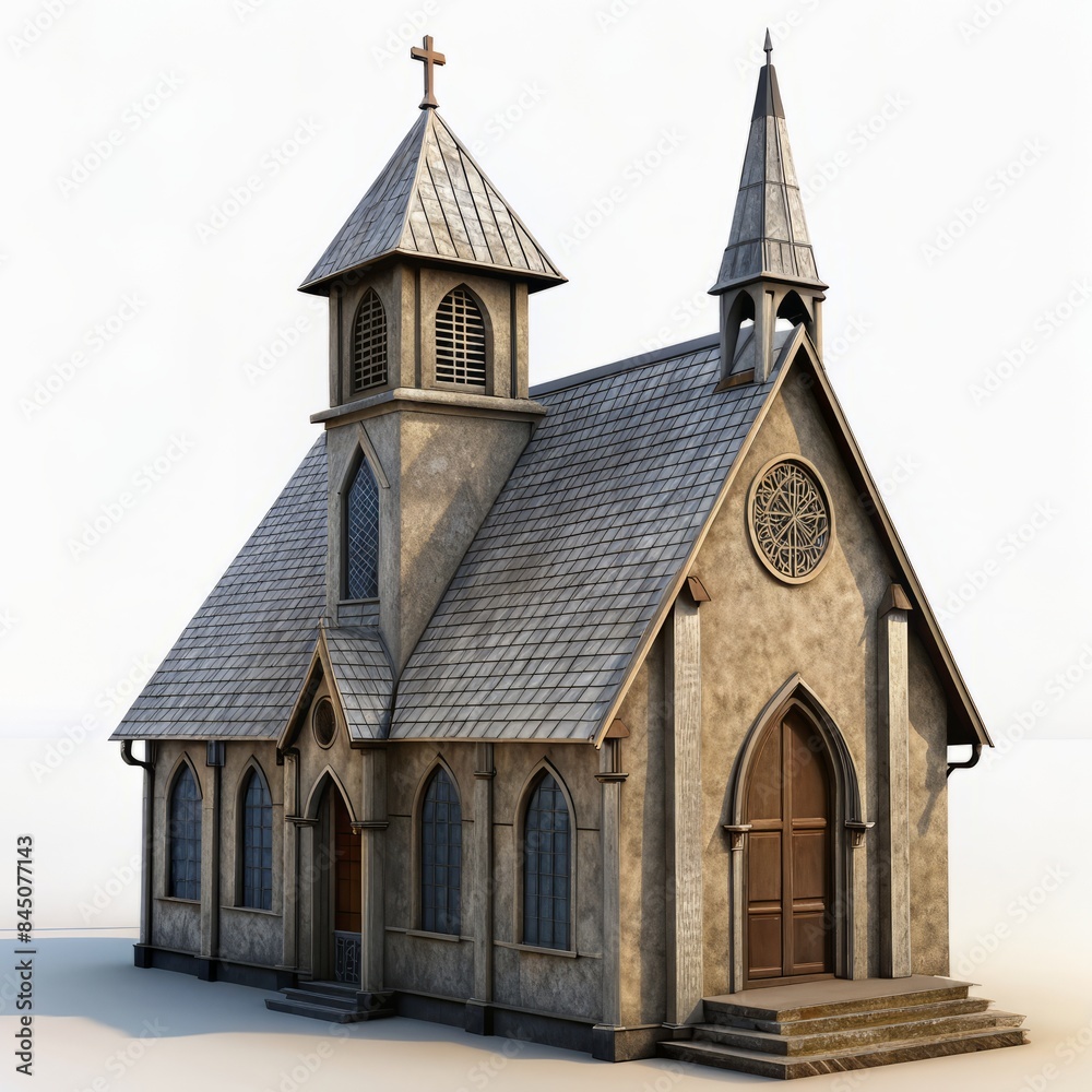3D Render of a Tudor Church, on isolated white background, Generative AI 3D Render of a Tudor Church, on isolated white background, Generative AI