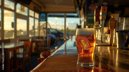 Pint of Beer at The Hayling Island Sailing Club bar on a hot sunny day. copy space for text. photo