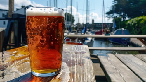 Pint of Beer at The Hayling Island Sailing Club bar on a hot sunny day. copy space for text. photo